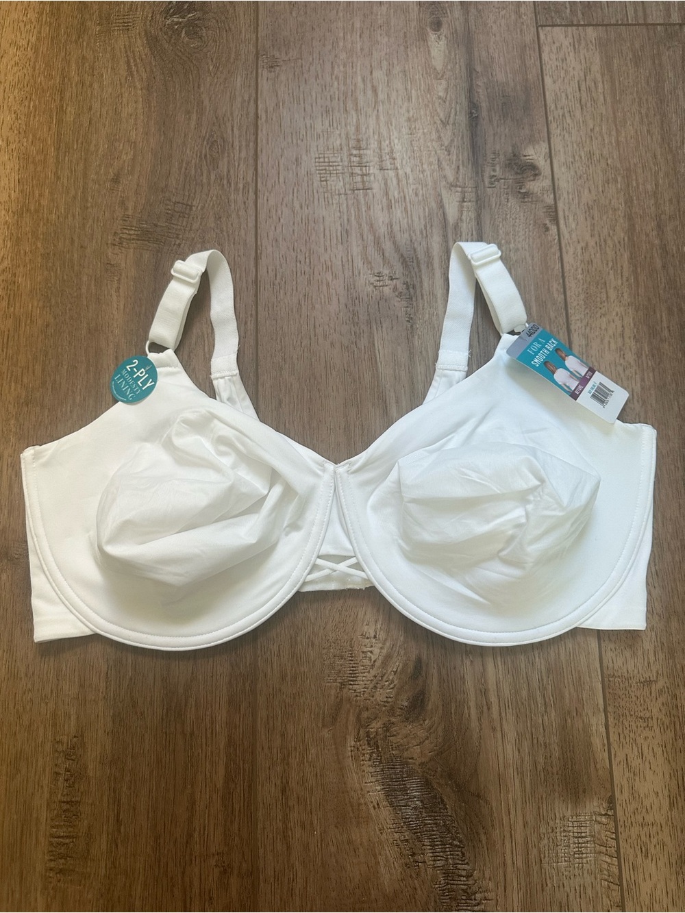 NWT! Vanity Fair White Bra, Wired, Modesty Lining, Smooth Back, 44DDD